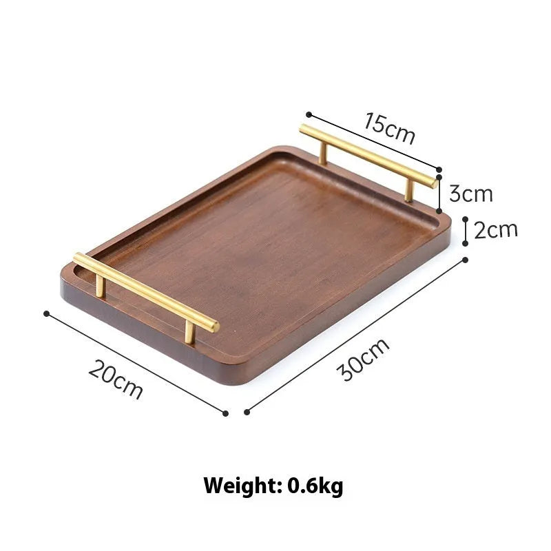 Brown-handled bamboo barbecue serving tray in square shape