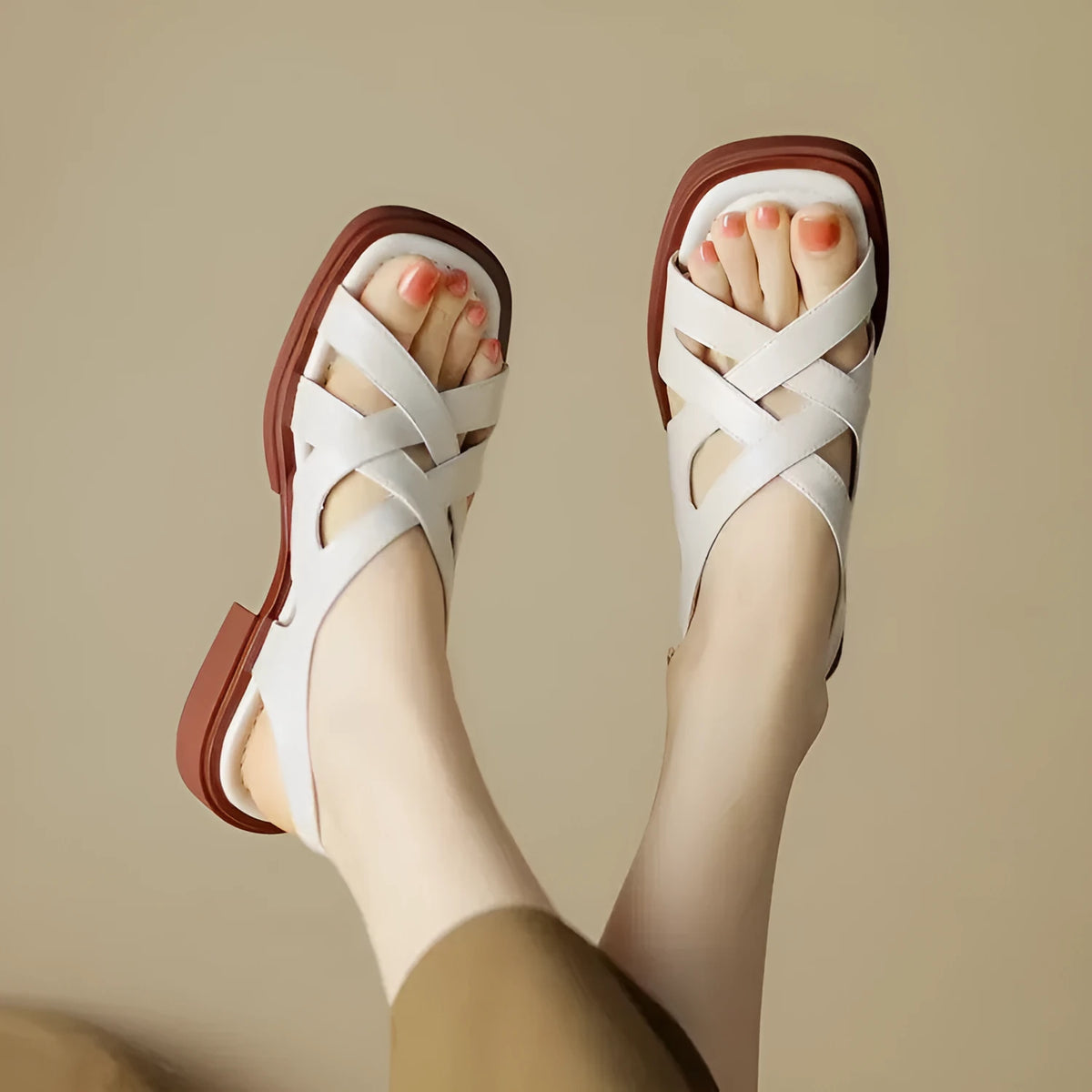 Women's patent leather square toe beach sandals with cross strap design in three colour options