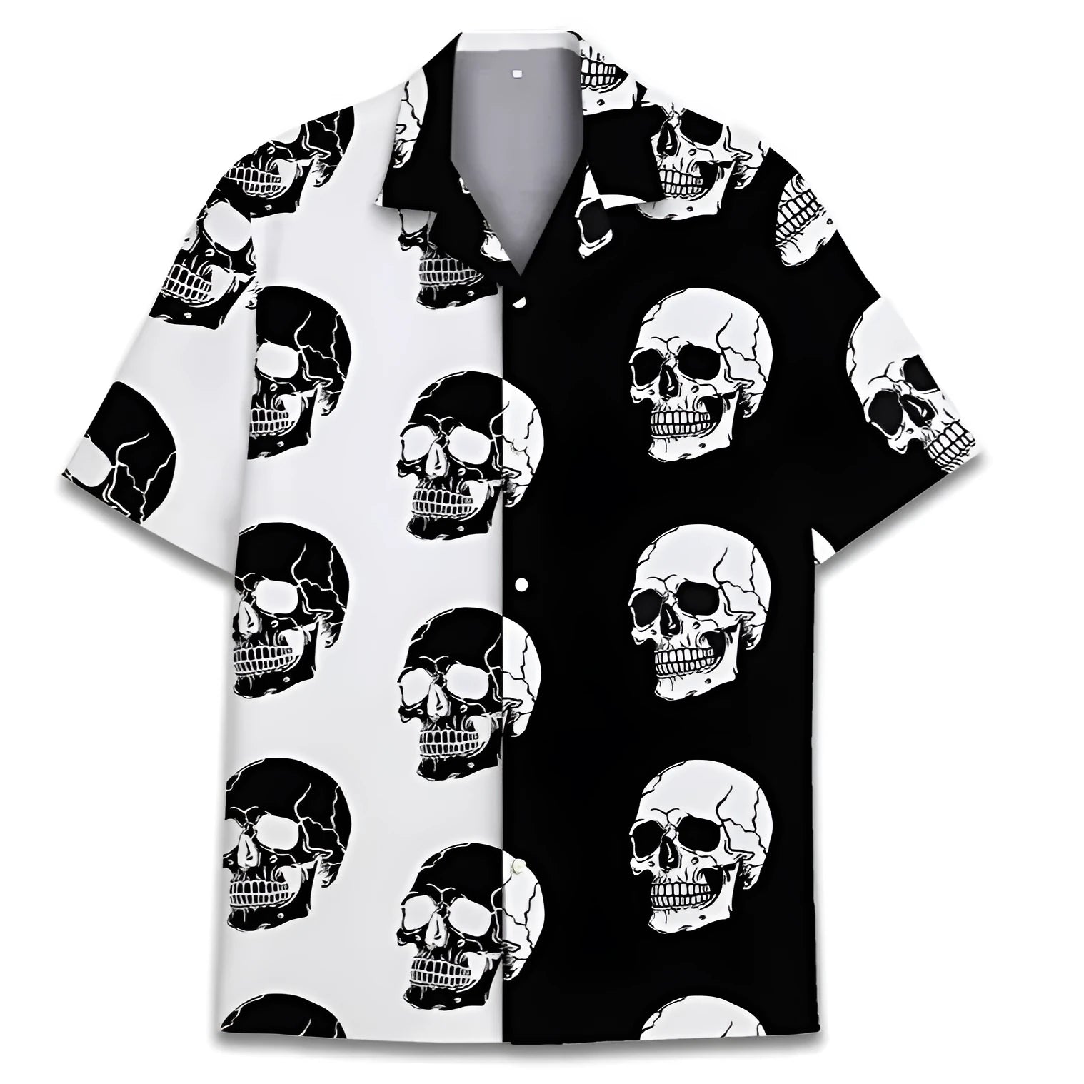 Men's Cuban collar summer shirt in polyester fabric with digital print design and button-up front