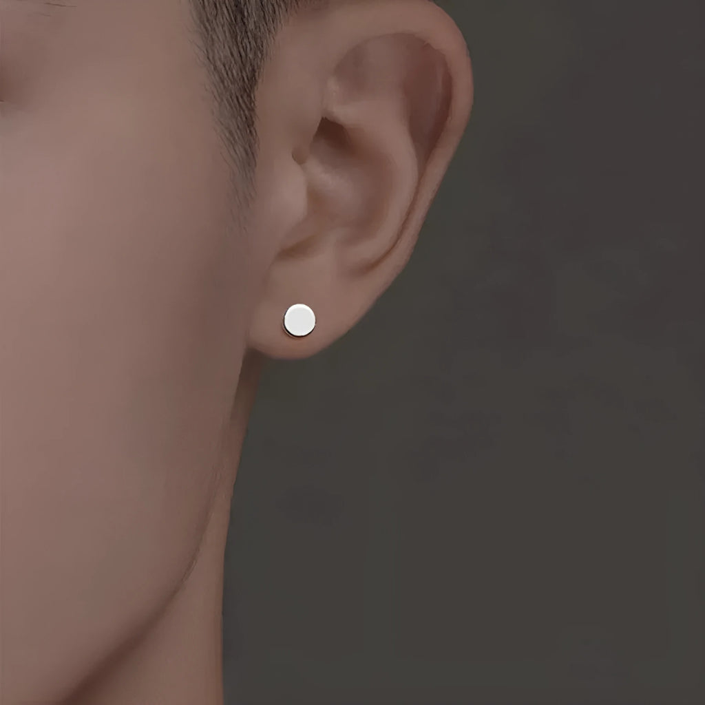 Sterling Silver S999 flat round ear bone studs in silver and black colours, showing size range from 3mm to 8mm.