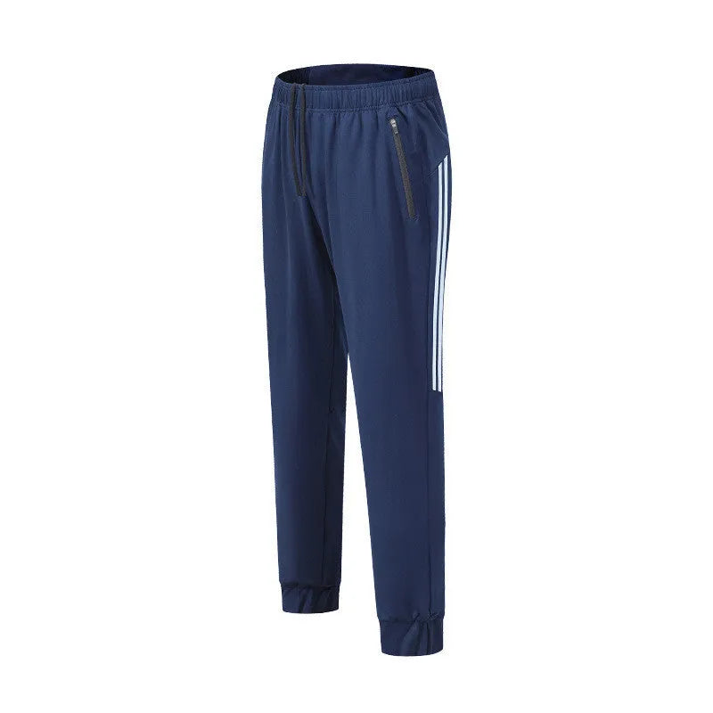 Men's mid waist running trousers in black and navy blue colours with polyester breathable fabric