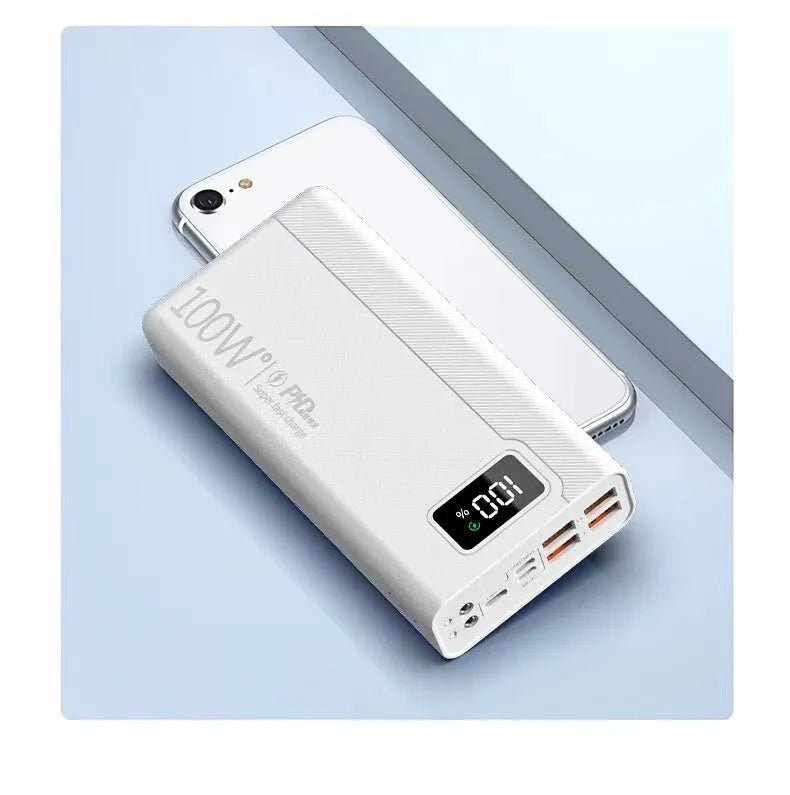 Black or white large capacity portable power bank showing front view with USB ports