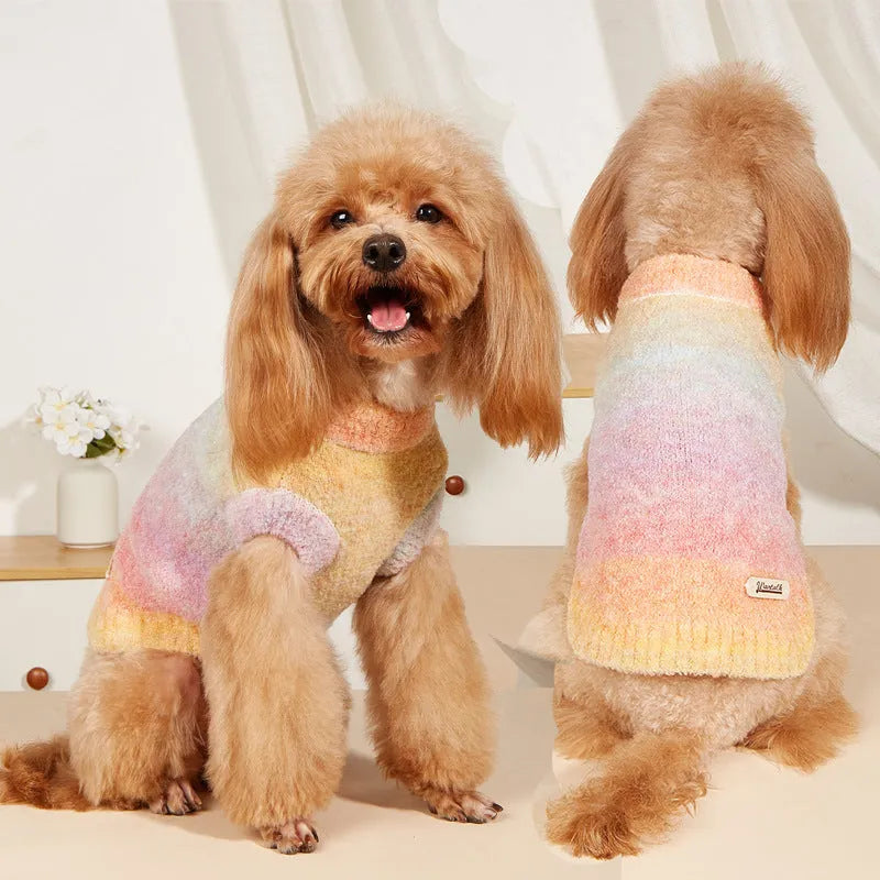 Soft glutinous rainbow circle dopamine pet sweater in wool acrylic blend, Style 1 or 2, sizes S-XXL