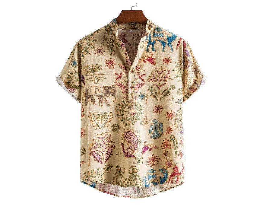 Men's loose cardigan shirt with 3D digital pattern in extended sizes S to 5XL