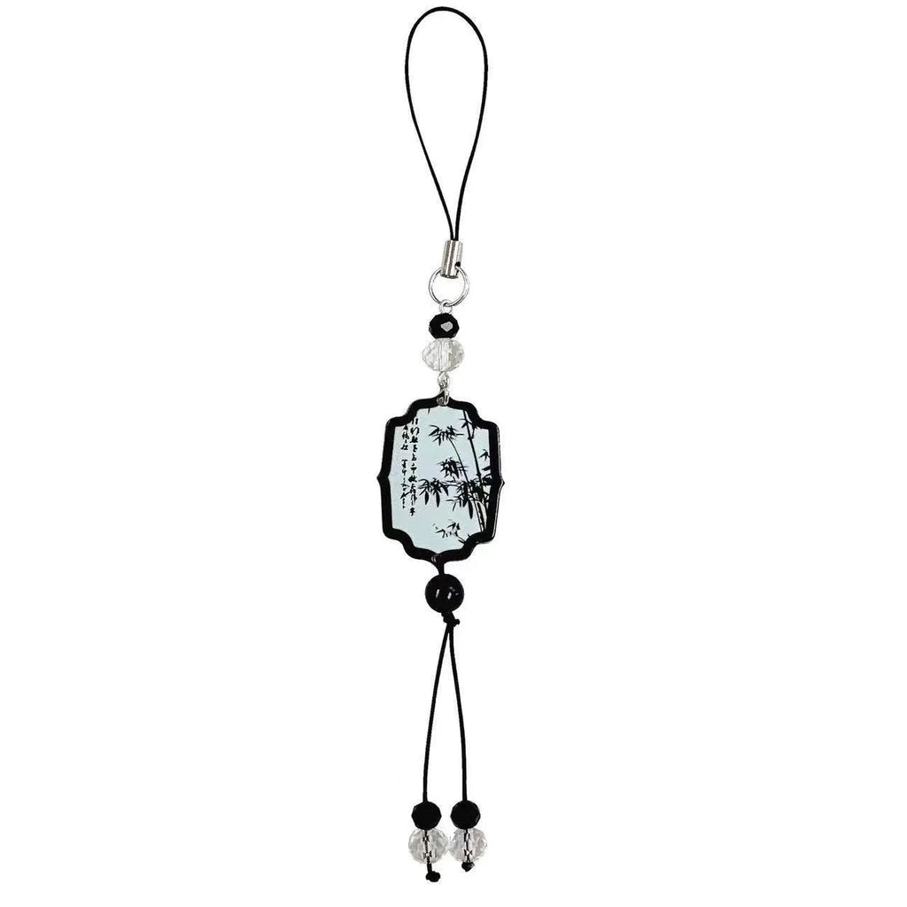 Chinese Guofeng style pendant keychain with floral pattern in baking varnish coated beads