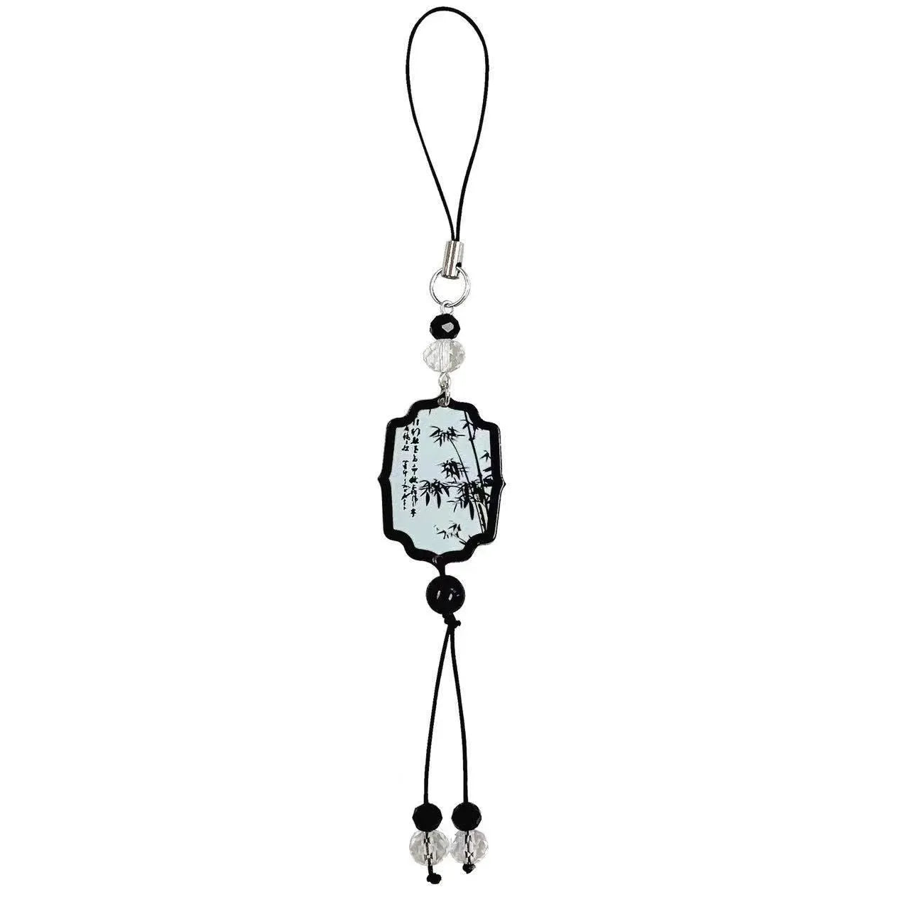 Chinese Guofeng style pendant keychain with floral pattern in baking varnish coated beads