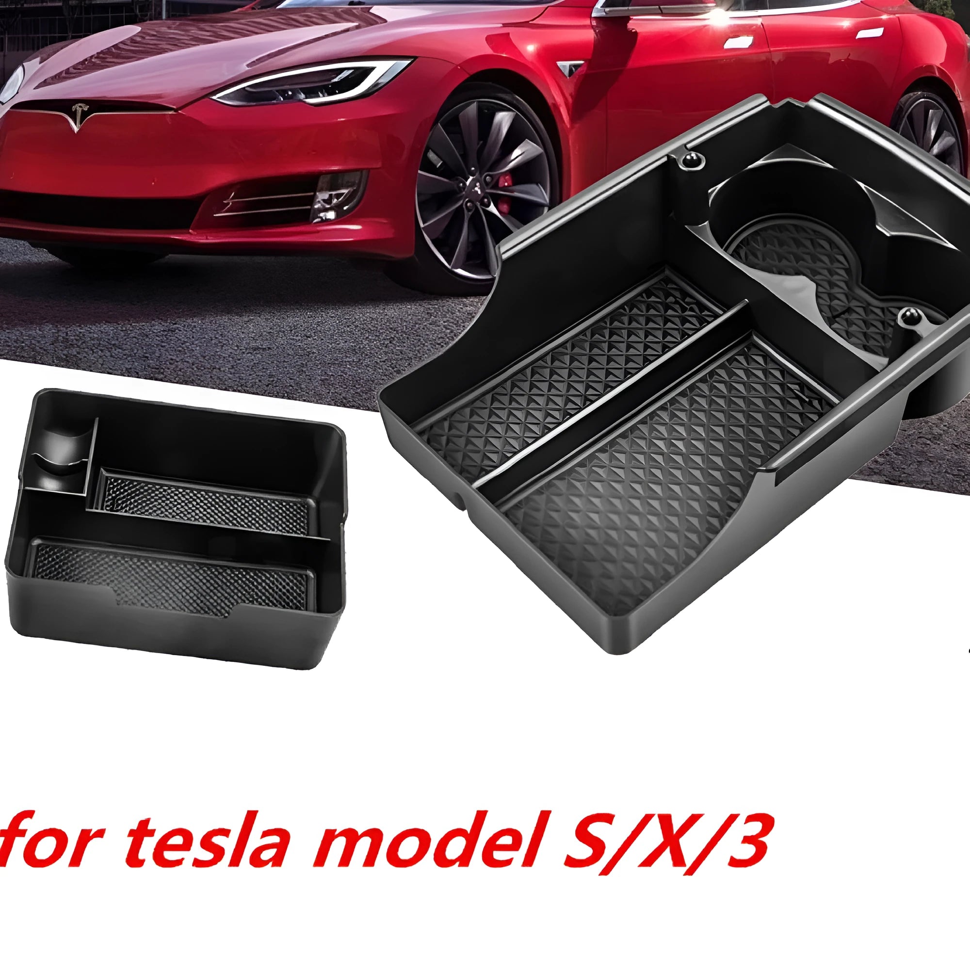 Tesla centre console storage box retrofit for Model 3 Model X Model S with anti-slip flocked options