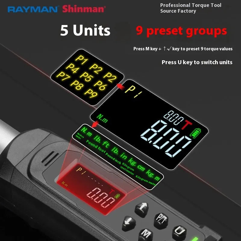 Digital display torque wrench showing readout with chrome-vanadium steel construction