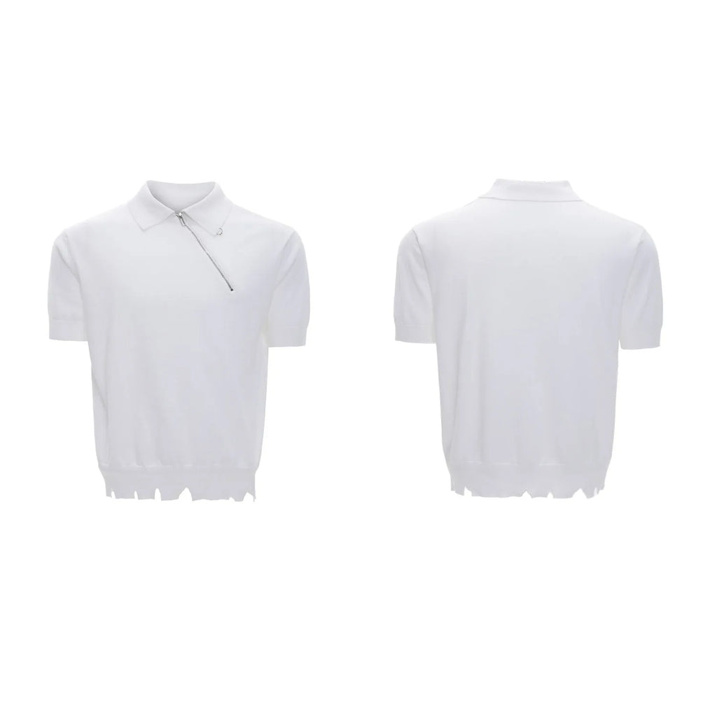 Men's ice-cooling slim-fit polo shirt with oblique zipper detail in black colour