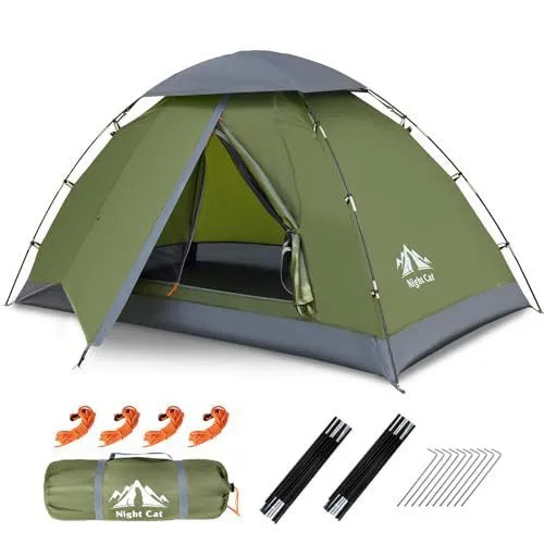 Dark green automatic instant pop-up camping tent for 2 people with dimensions 2.9m long by 2m wide