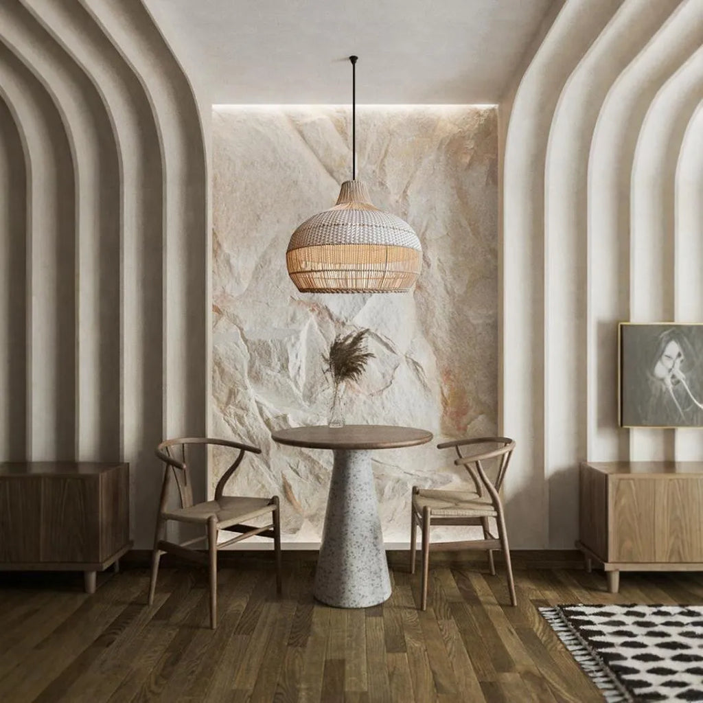 Woven rattan pastoral chandelier with a 60cm diameter, a ceiling light for Southeast Asian-style rooms.