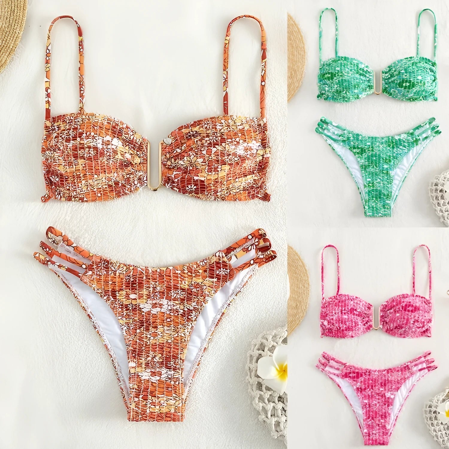 Women's floral print bikini swimsuit in high-waisted brief style.