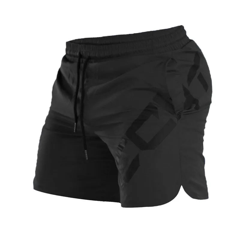 Men's black quick-dry running shorts with knee-length design for summer sports