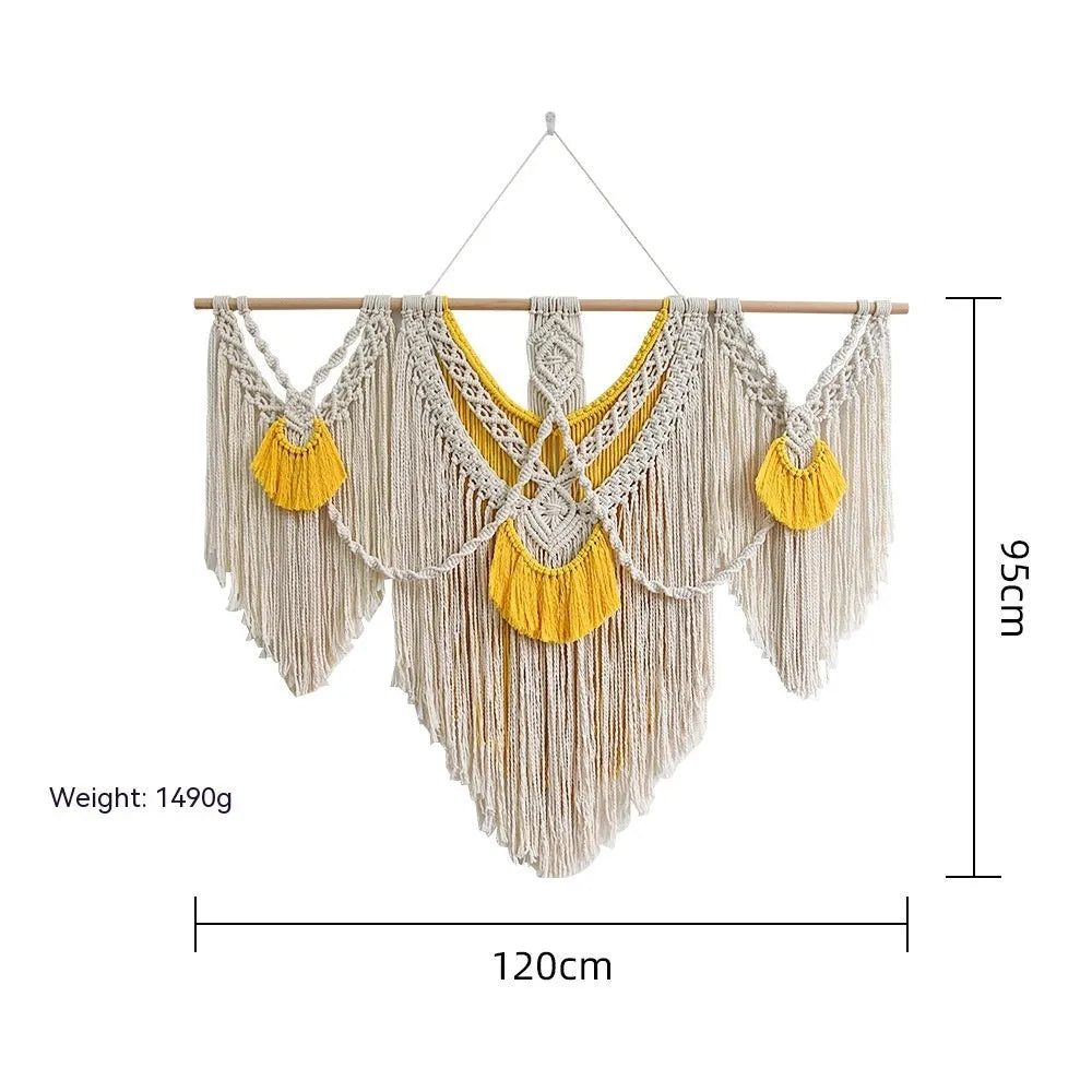 Hand-made creamy white cotton Nordic tapestry wall hanging, rectangular 120cm by 95cm.