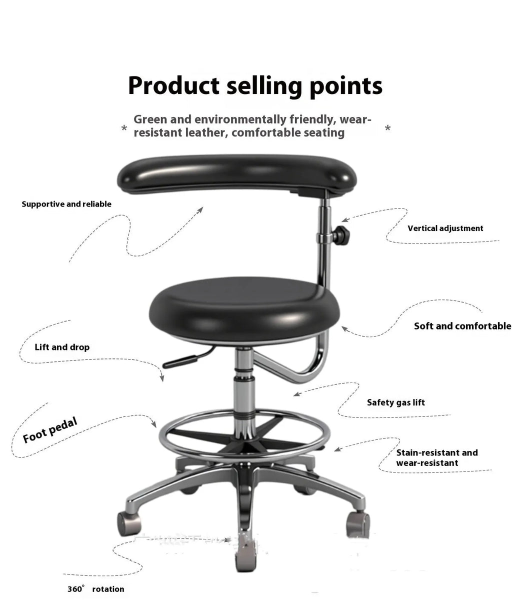 Black leather dental chair and matching nurse chair set for dental clinics and hospitals