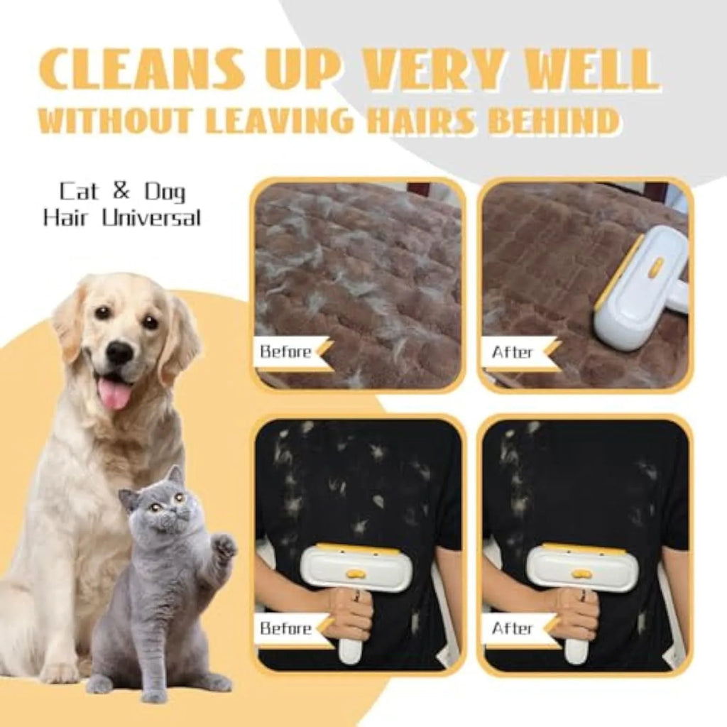 Yellow duck cartoon style portable reusable pet hair remover for furniture and car seats.