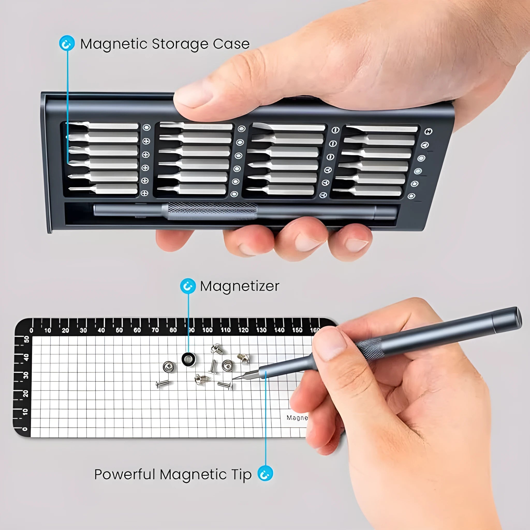 25-in-one magnetic screwdriver set with chrome vanadium steel construction and knurled ABS handle
