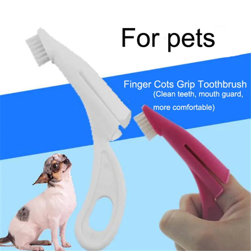 Red and white pet finger toothbrush with silicone bristles for dog and cat dental care