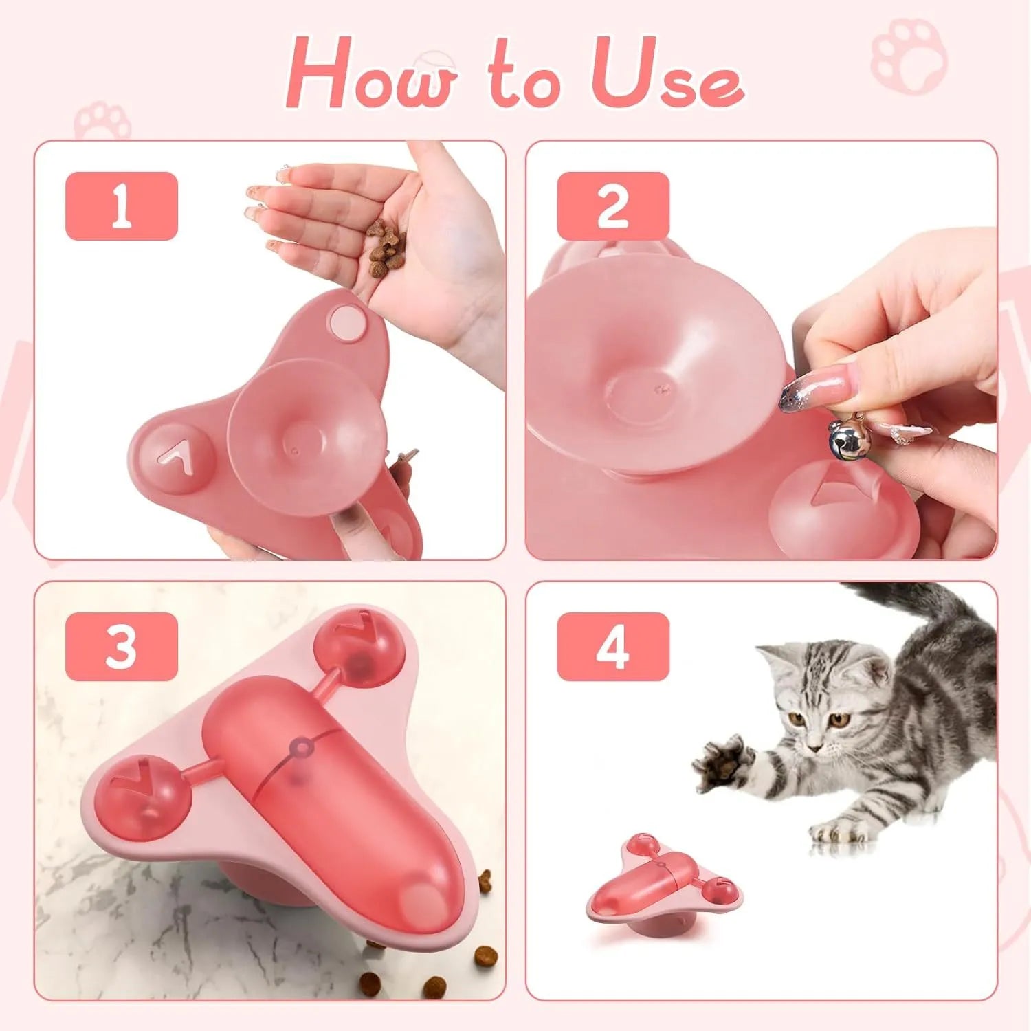 Interactive pet puzzle feeder toy with bell, catnip and snack cabin in blue, green or pink