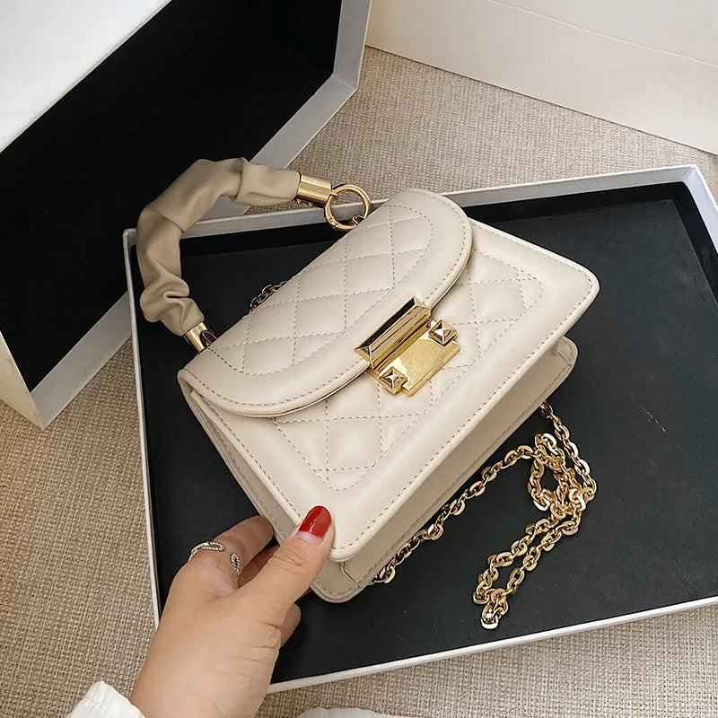 Soft PU leather Korean style small square women's crossbody bag in beige colour