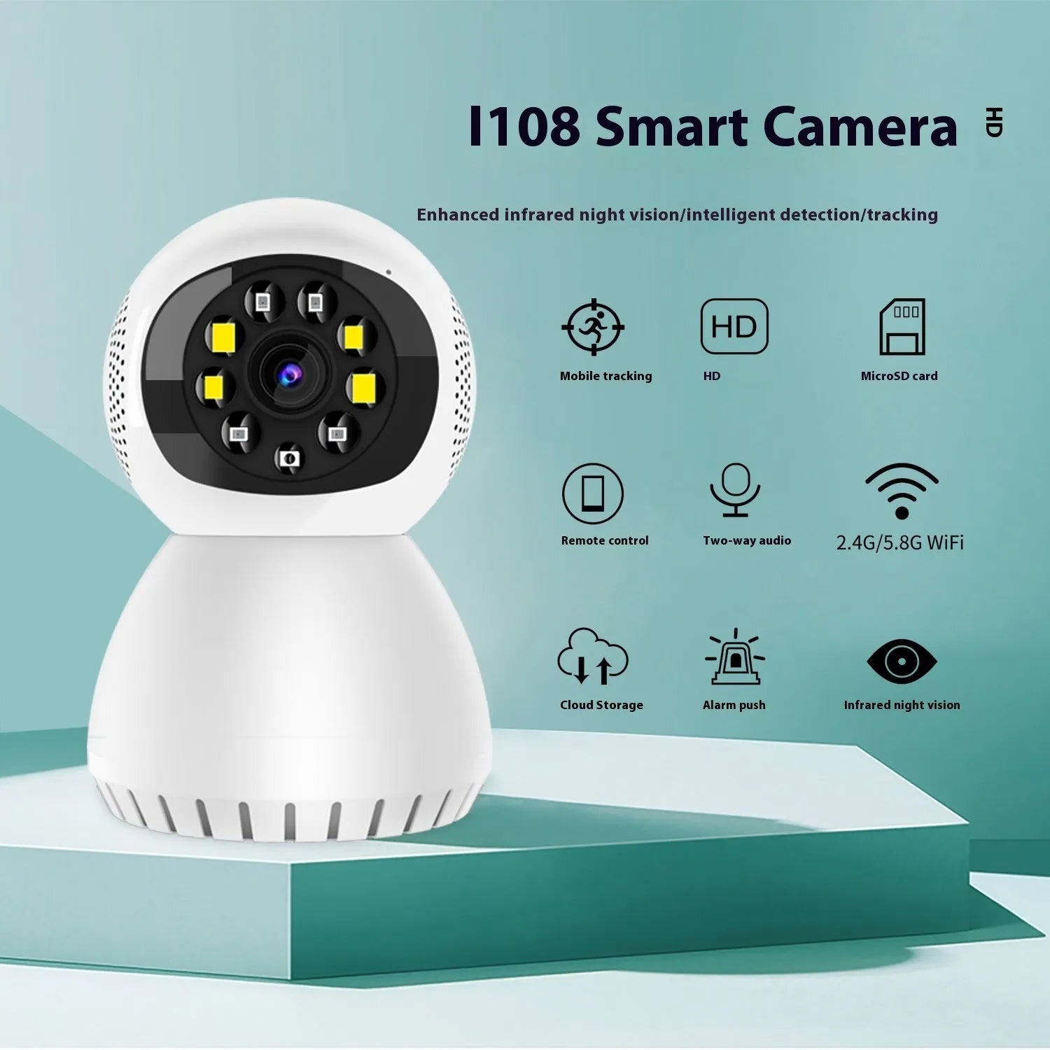 White dual-frequency wireless monitor camera with 1080p HD recording for indoor and outdoor surveillance