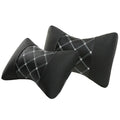 Black diamond quilted car headrest pillow with contrast stitching for neck and cervical support.