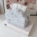 Chinese pastural style cotton tissue box drawer in beige with rose fabric pattern, dimensions 17x11x7cm.