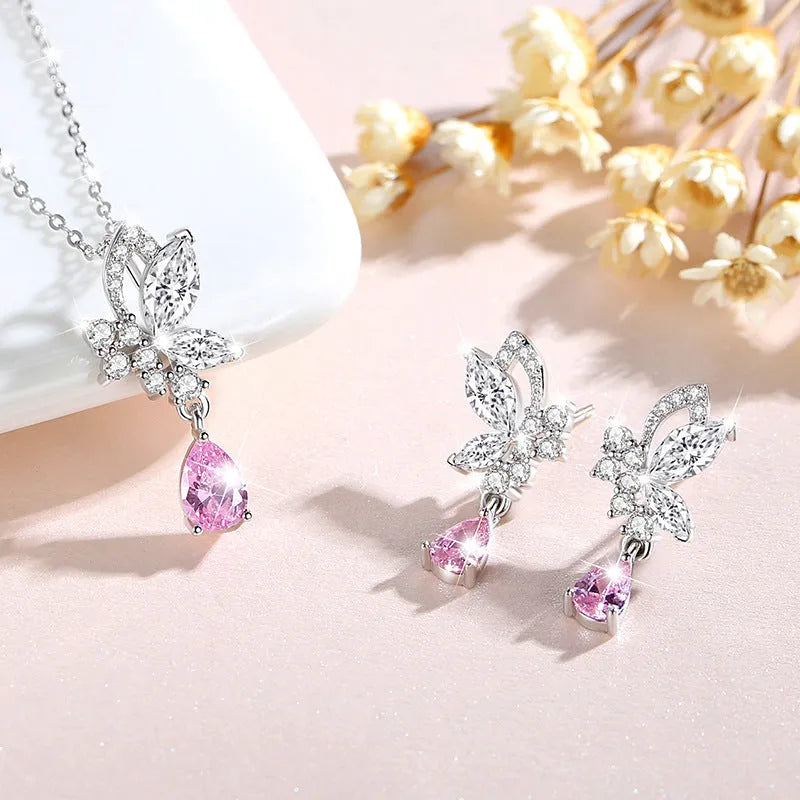 Butterfly crystal silver stud earrings for women in 925 sterling silver with secure clutch backs