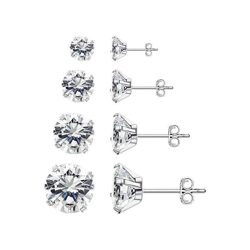 Geometric zircon stud earrings in stainless steel with electroplated finishes