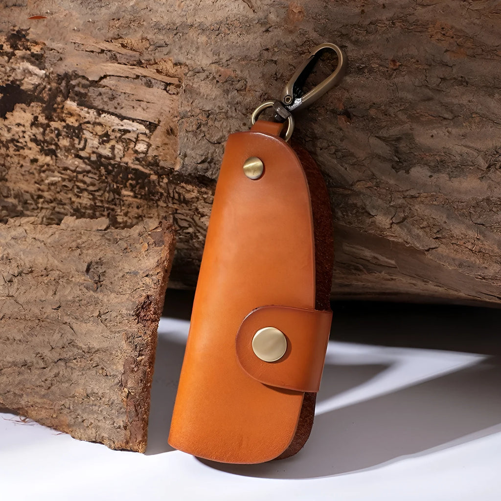 Handmade genuine leather car key case in black, brown, coffee and purplish red colours