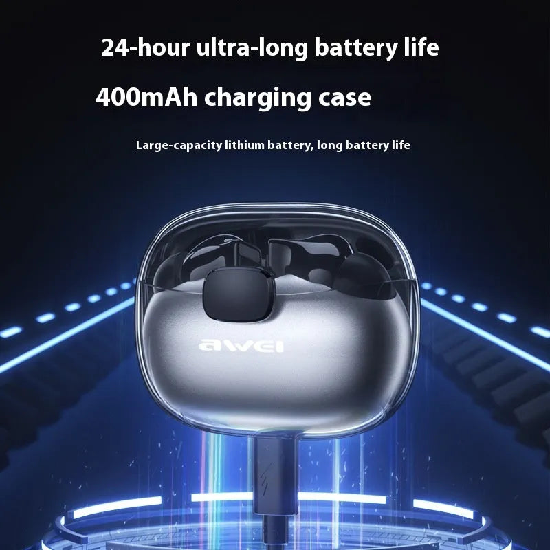 TWS Bluetooth earbuds in T52 transparent black with PC ABS housing and 10m range