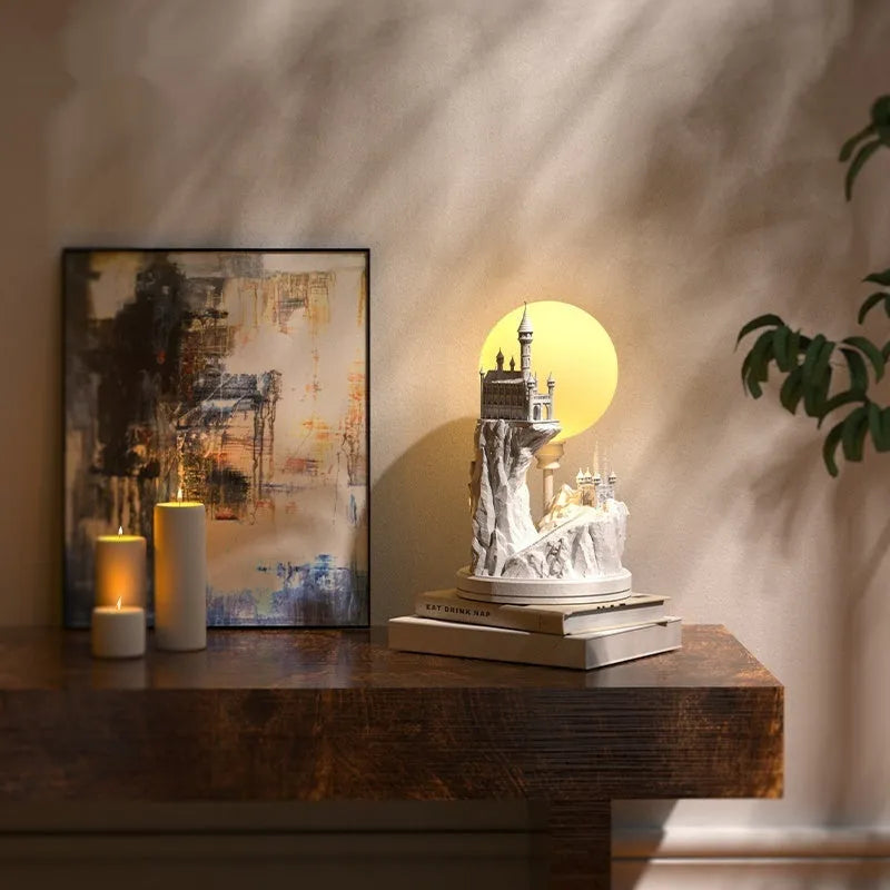 White composite gypsum bedside table lamp with plug and wire control switch