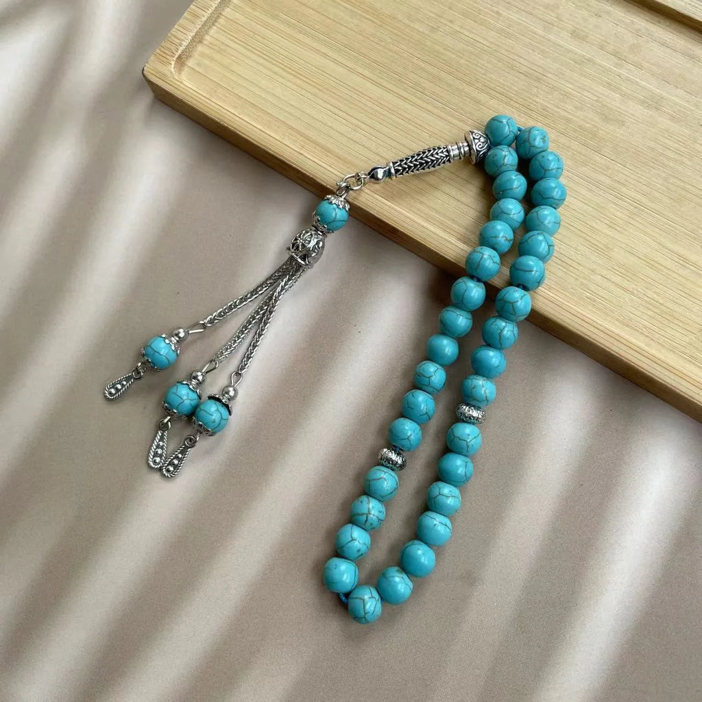Sky blue stone Muslim prayer bracelet with 8mm beads for daily dhikr.