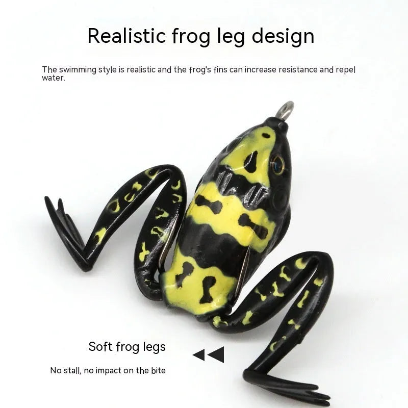 Bionic Real Thunder Frog Snake Head double hook fishing bait in grass green and black yellow dots colours
