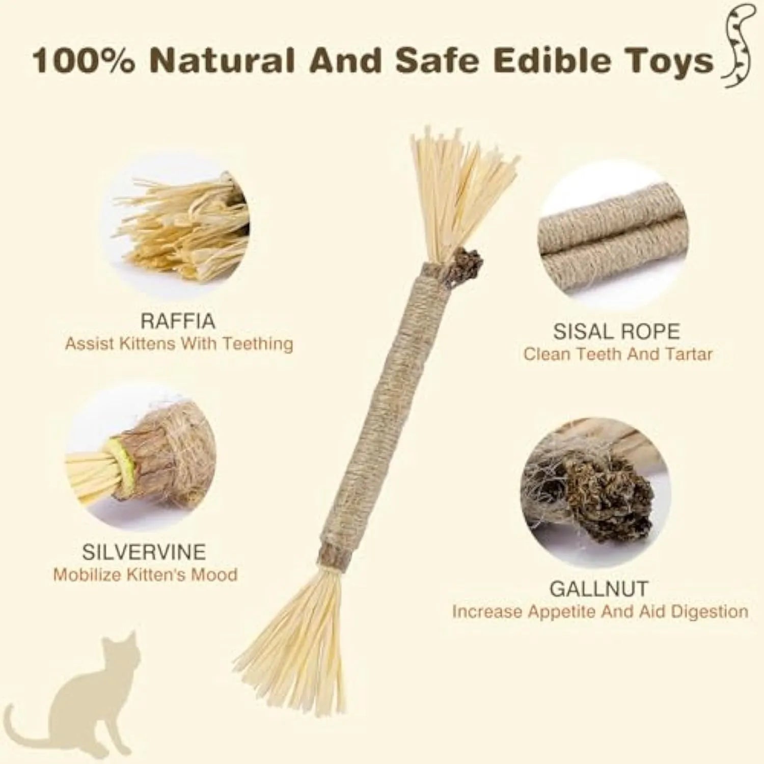 3 pack silvervine chew sticks for cats with sisal rope and raffia dental cleaning texture