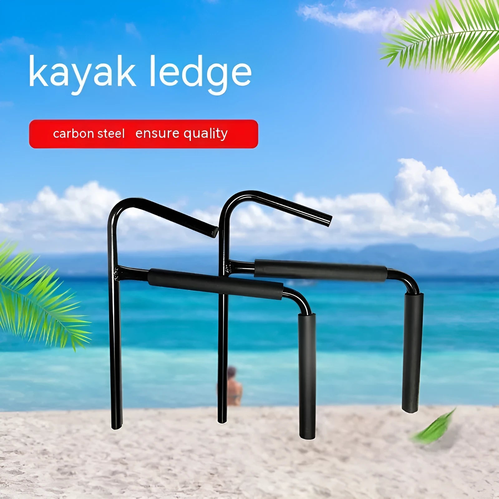 Carbon steel kayak and surfboard wall storage rack mounted on a wall