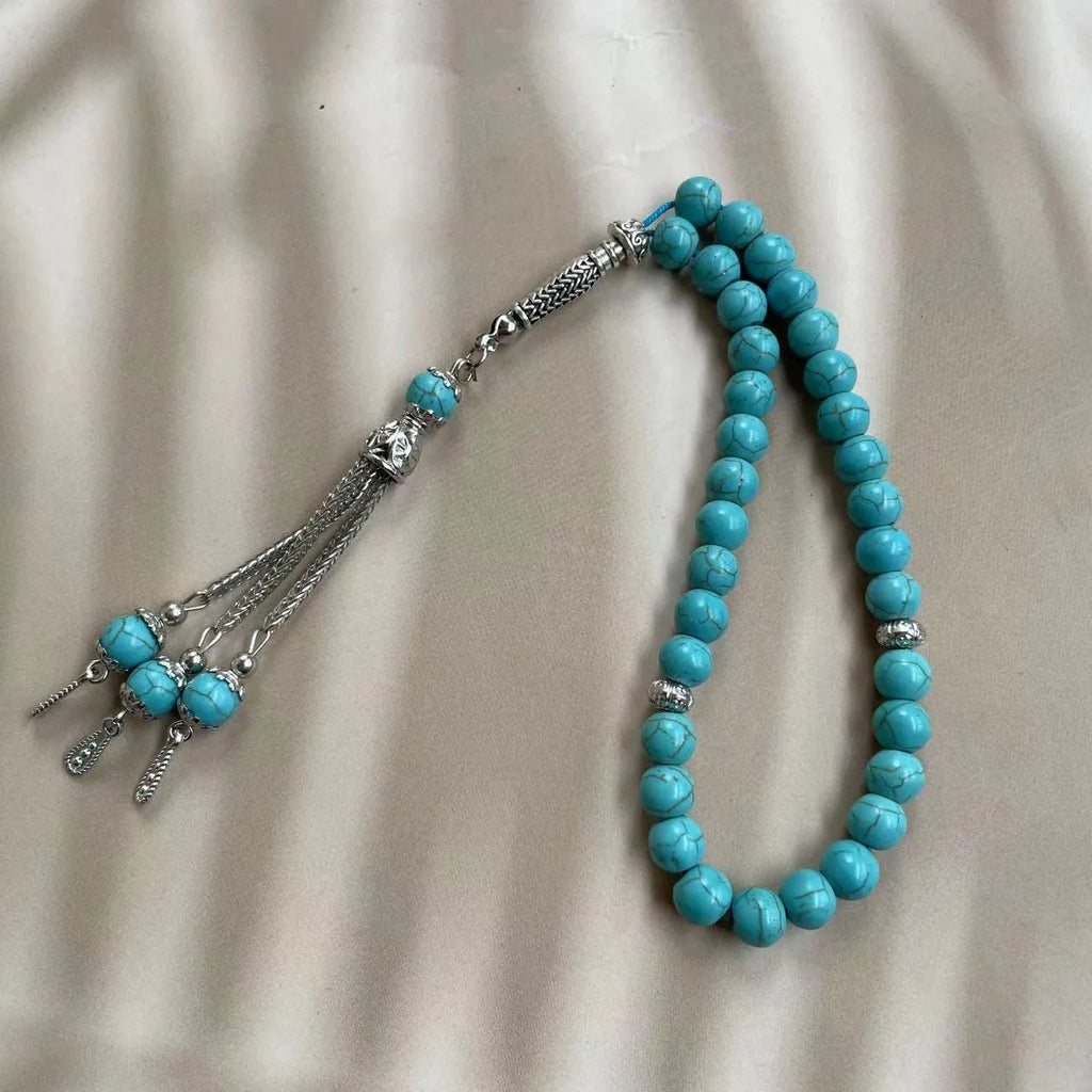 Sky blue stone Muslim prayer bracelet with 8mm beads for daily dhikr.