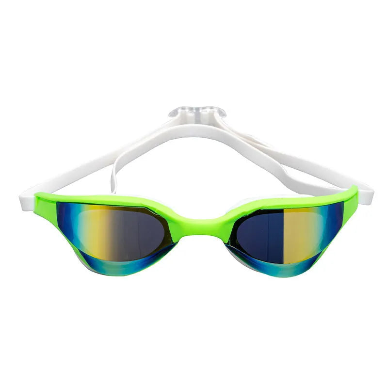 Swimming goggles with anti-fog lenses and silicone seal in choice of colours including gold plated finishes