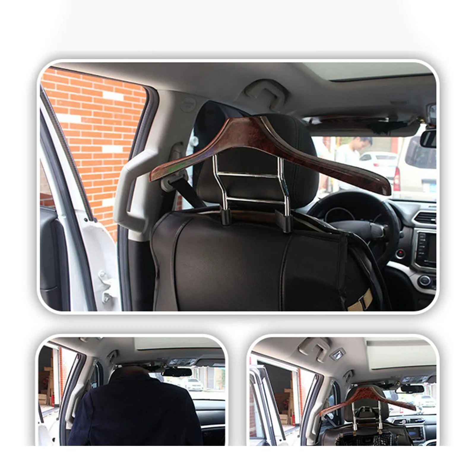 Wood yellow stainless steel car-mounted clothes hanger for suits and shirts