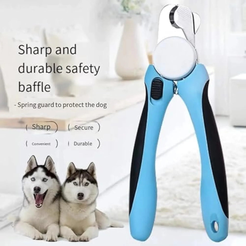 Blue heavy-duty stainless steel dog nail clippers with safety guard for large breeds