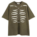 Skull print short sleeve pullover in black or brown with loose fit and drop shoulder sleeves