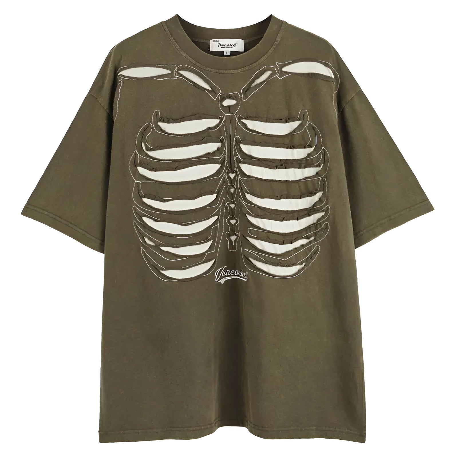 Skull print short sleeve pullover in black or brown with loose fit and drop shoulder sleeves