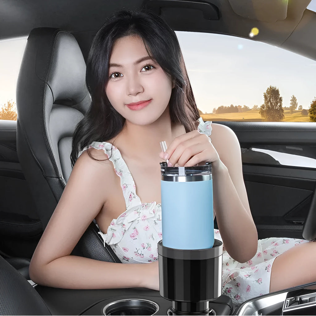 Matte black adjustable car cup holder expander for large bottles and cups