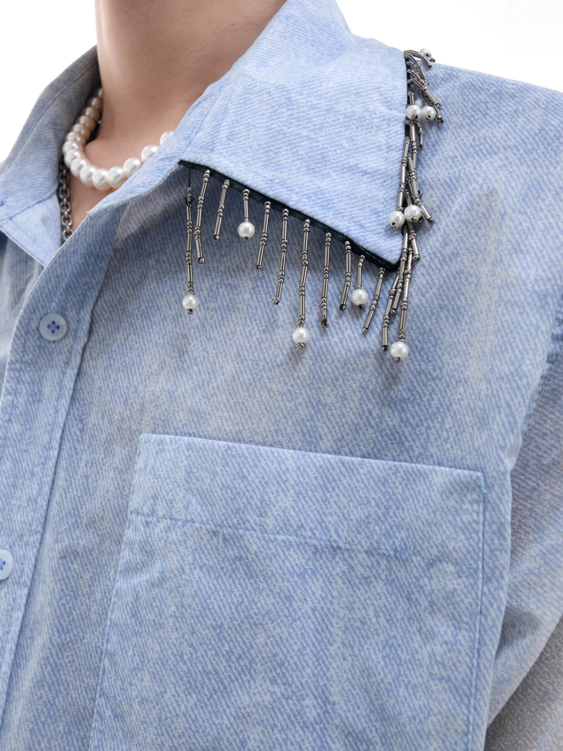 Blue gradient men's casual shirt with half sleeves and loose fit for summer