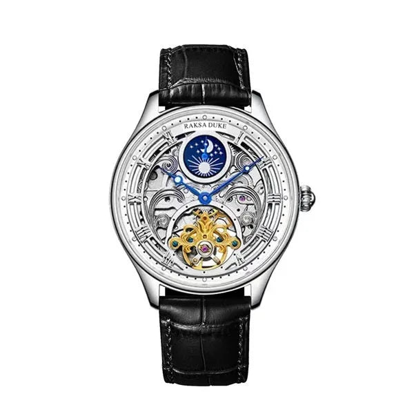 Men's business waterproof watch with stainless steel or leather strap in white or rose gold finish options