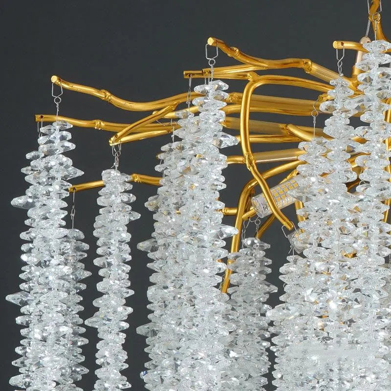 Crystal and aluminium alloy LED chandelier with adjustable height for living room or dining room