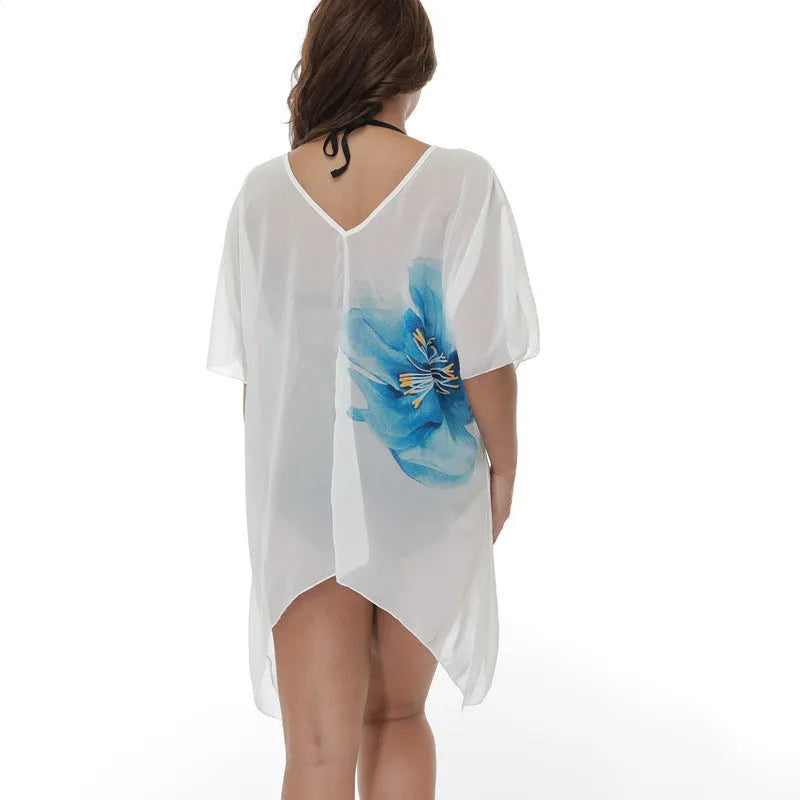 White plus size beach cover-up blouse for swimming sun protection