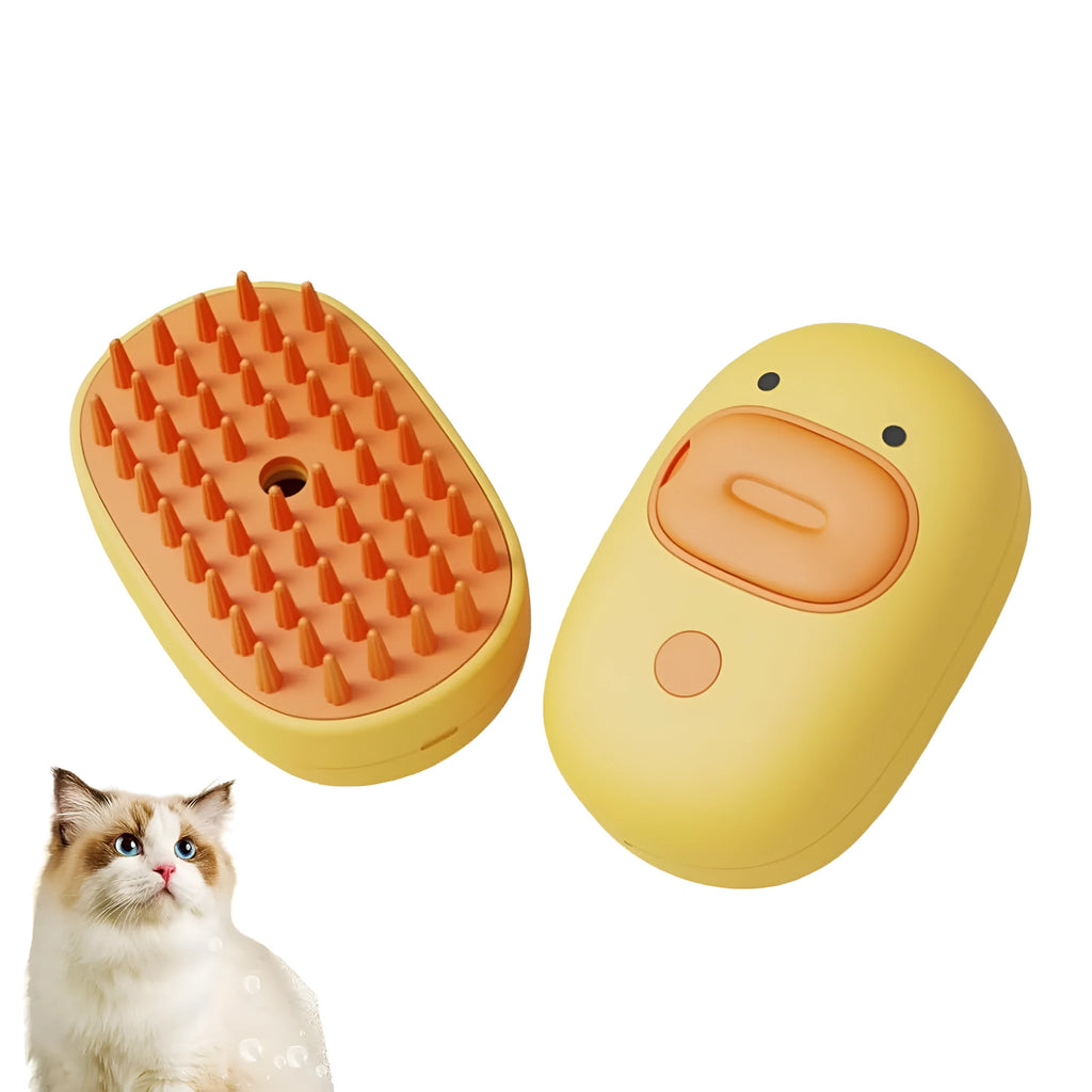 White pet steam brush with silicone teeth for grooming dogs and cats