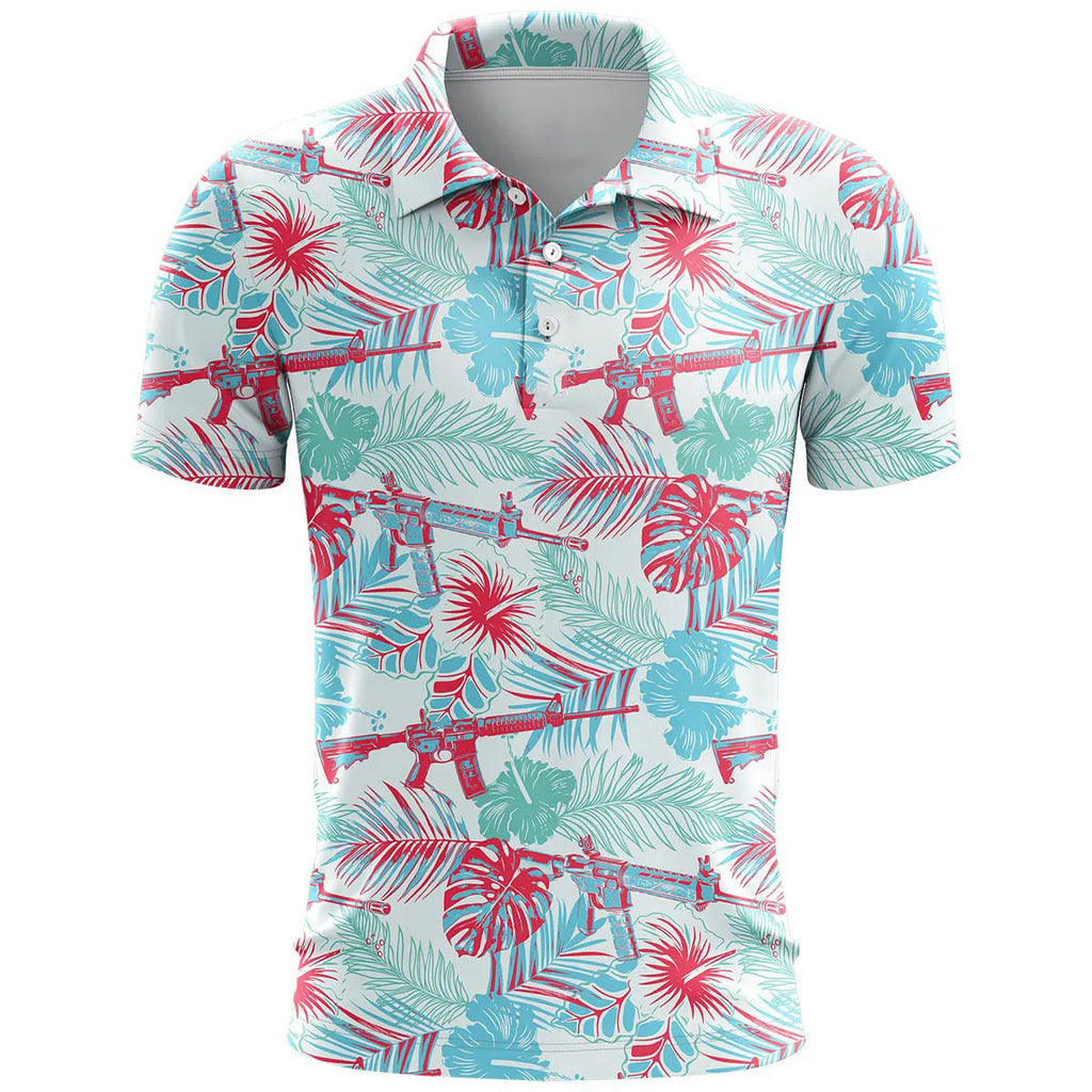 Man wearing a loose 3D printed sports t-shirt in bird eye cloth fabric, showing short sleeves and a colour matching pattern.