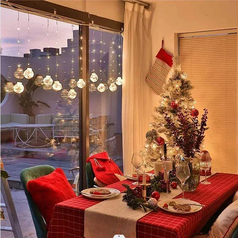 10 LED Christmas curtain lamps with fairy light wishing balls in snowman, elder and Christmas tree designs